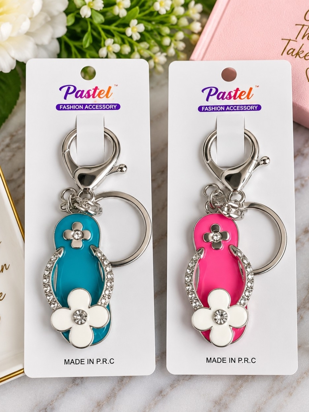 Pastel Floral Flip Flop Purse Charm Keychain – Pink or Turquoise